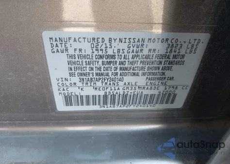 2015 Nissan Sentra Sv z USA, uszkodzony, nr VIN 3N1AB7AP2FY240140